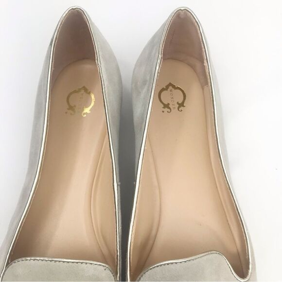 C Wonder Creamy Taupe Suede Leather Be Happy Embroidered Ballet Slipper Flats - Picture 11 of 16